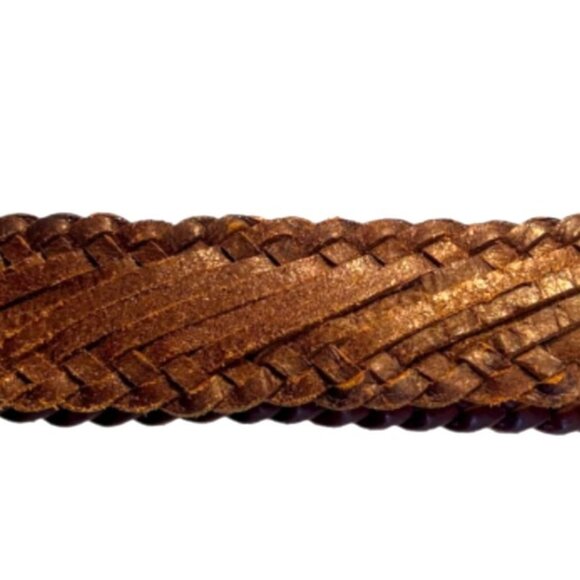 LINEA PELLE Wide Braided Woven Leather Belt Womens S Brass D-Ring 39" 2.25" Boho - Picture 4 of 5